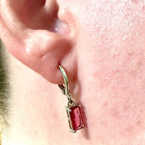 Ruby Earrings Sterling Silver 925 Dangle Earrings for Women lab-created Gift - Picture 2 of 9